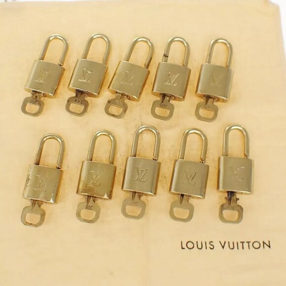 LOUIS VUITTON LV 10 SET PADLOCK KEY BAG CHARM CADENA GOLD PLATED FRANCE 39EB423 - Picture 1 of 4